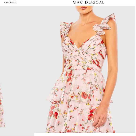 MAC DUGGAL - Ruffled Sleeveless Draped Tiered Floral Print Gown BRAND NEW w/TAG - Picture 6 of 6